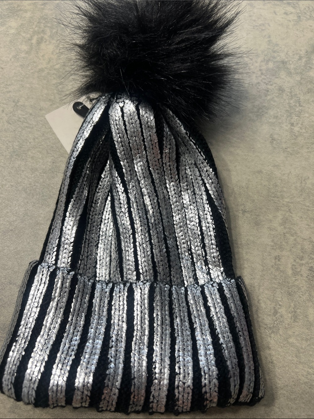 Black & Silver Sequin Pom Beanie